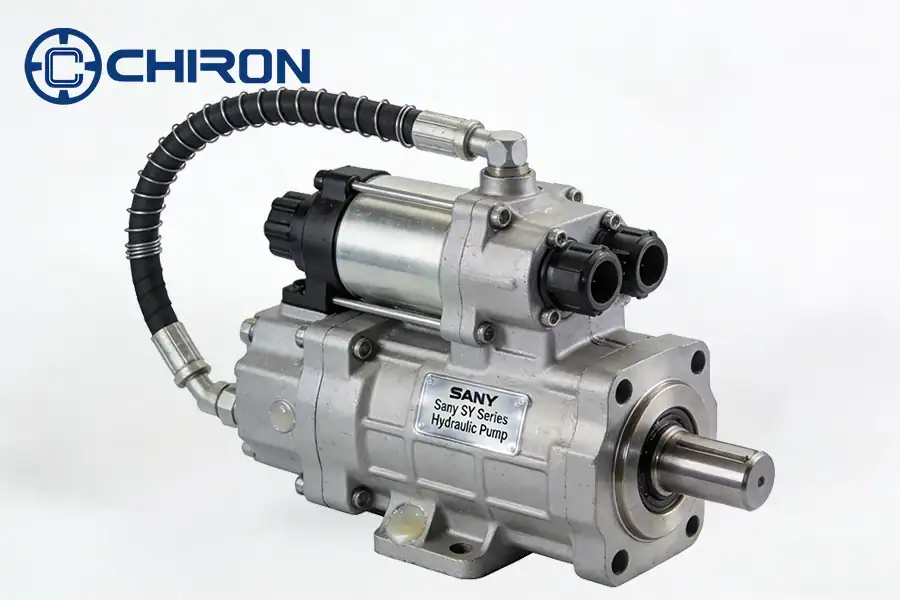 Heavy-duty main hydraulic pump for sany sy series excavators, featuring robust forged steel construction and high-pressure ports.